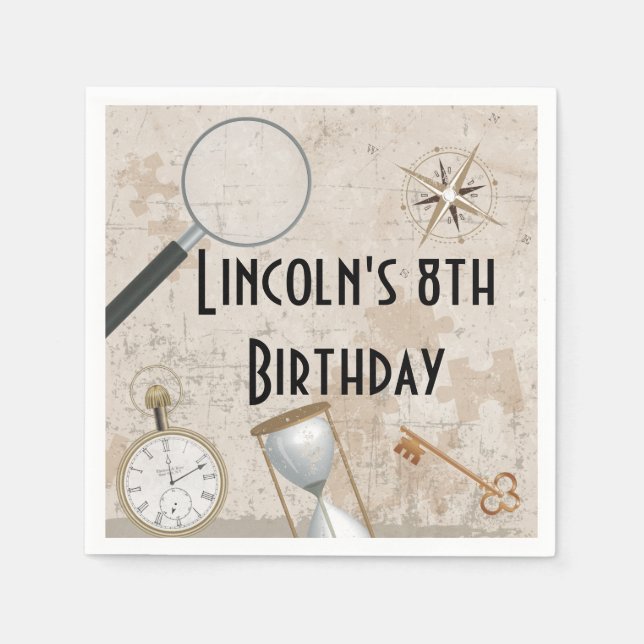 Personalized Escape Room Birthday Party Napkins (Front)