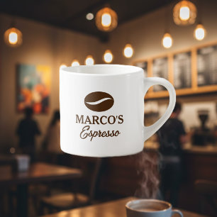Personalized espresso cup with coffee bean logo