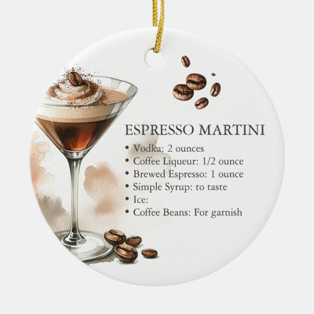 Personalized Espresso Martini Recipe Ornament (Front)