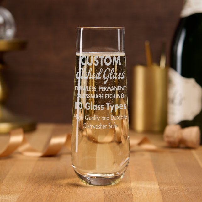 Personalized Etched Stemless Champagne Flute Glass (Party)