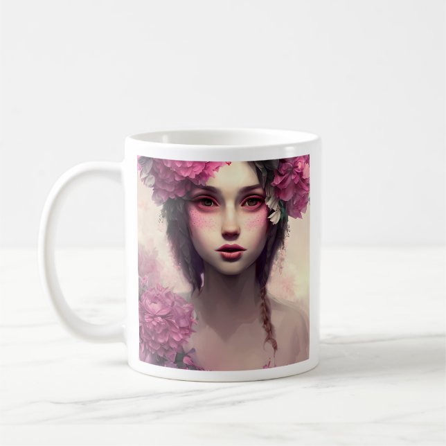 Personalized Ethereal Girl with Pink Freckles Coffee Mug (Left)