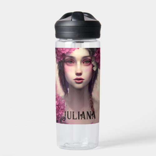 Personalized Ethereal Girl with Pink Freckles Water Bottle