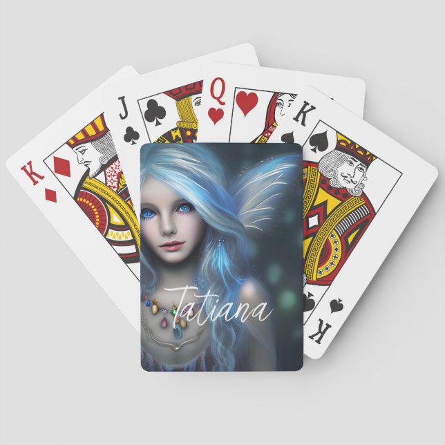 Personalized Ethereal Mystical Blue Fairy Poker Cards (Back)