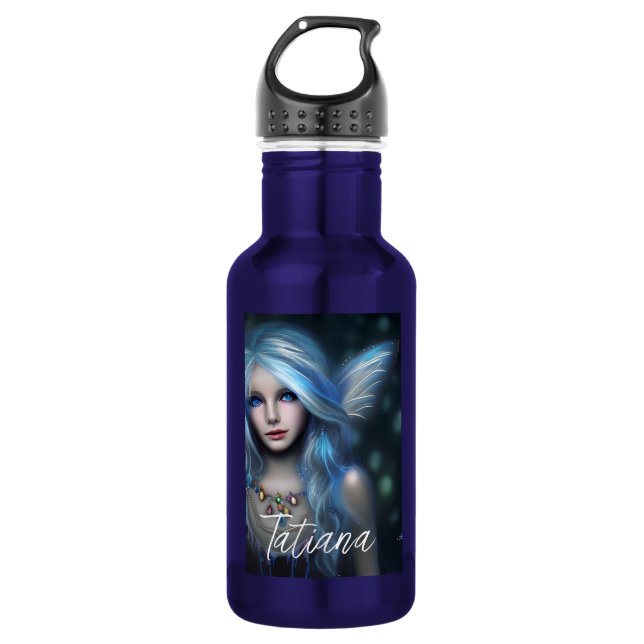 Personalized Ethereal Mystical Blue Fairy Stainless Steel Water Bottle (Front)