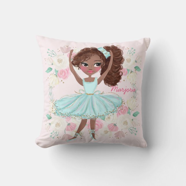Personalized Ethnic Ballerina Pink Floral Throw Pillow (Front)