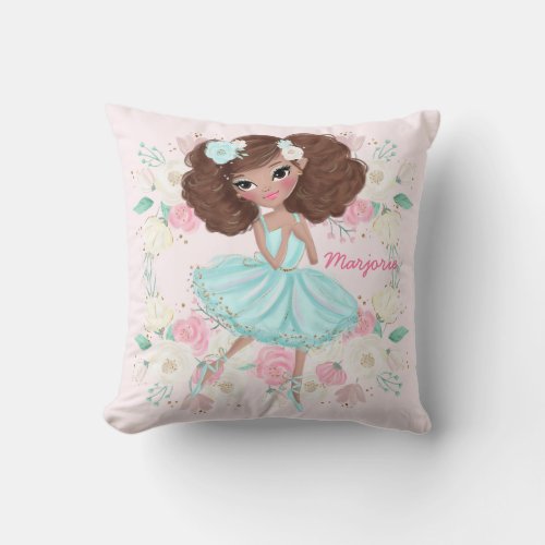 Personalized Ethnic Ballerina Pink Floral Throw Pillow