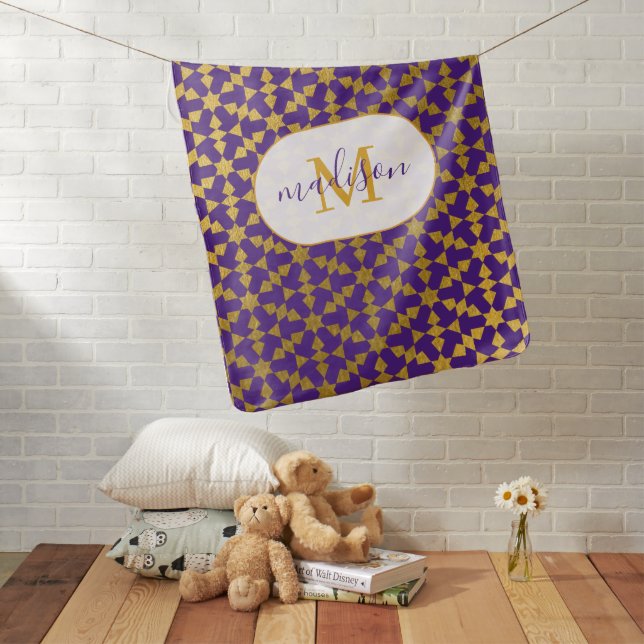 Personalized Ethnic Moroccan Purple & Gold  Baby Blanket (In Situ)