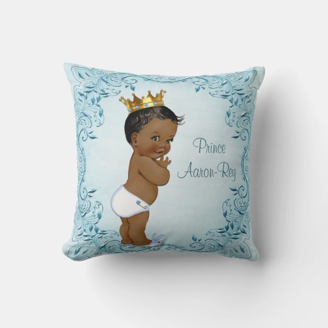 Personalized Ethnic Prince Blue Leaves Throw Pillow (Front)