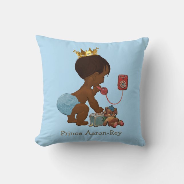 Personalized Ethnic Prince Phone Teddy Bear Blue Throw Pillow (Front)
