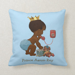 Personalized Ethnic Prince Phone Teddy Bear Blue Throw Pillow
