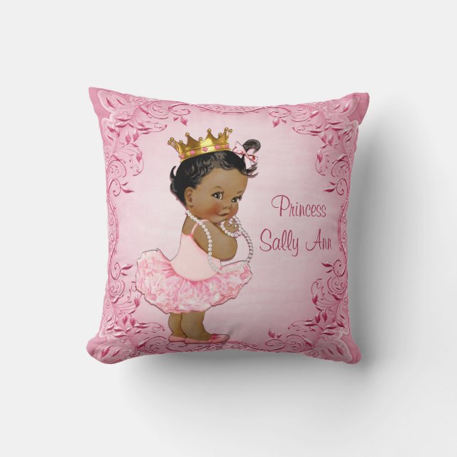 Personalized Ethnic Princess Ballerina Pink Throw Pillow (Front)