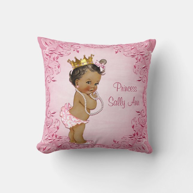 Personalized Ethnic Princess Glamorous Pink Throw Pillow (Front)