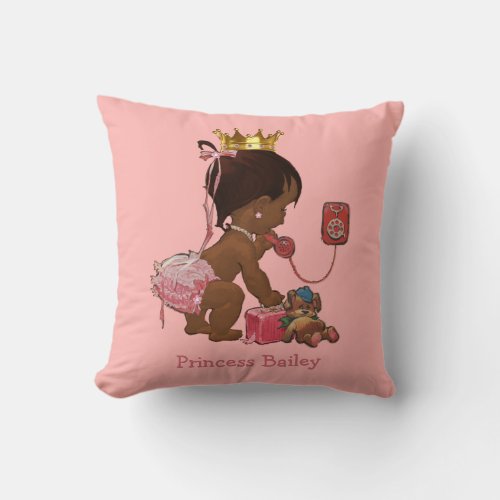 Personalized Ethnic Princess on Phone Teddy Bear Throw Pillow