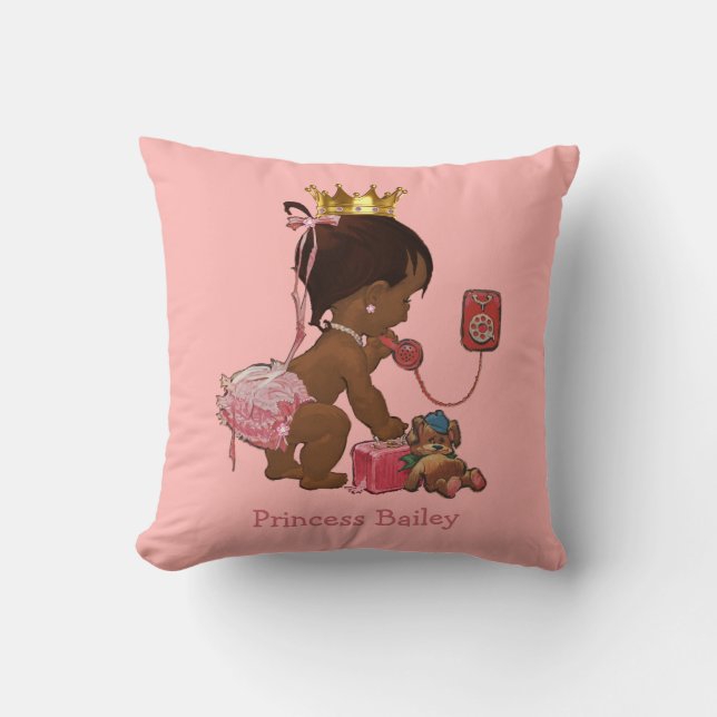 Personalized Ethnic Princess on Phone Teddy Bear Throw Pillow (Front)