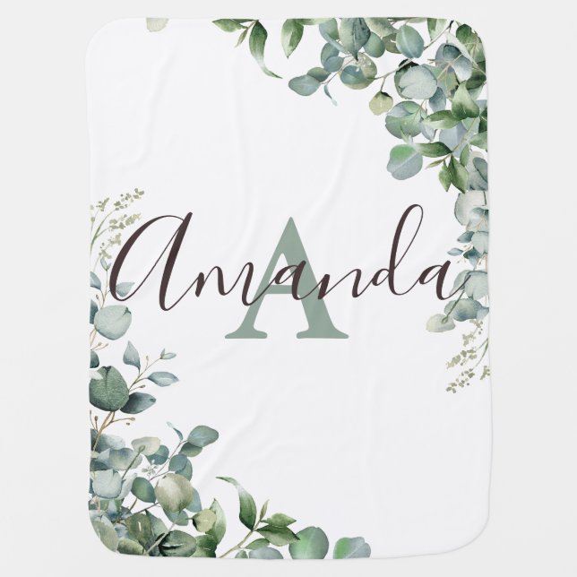 Personalized Eucalyptus Baby Blanket (Front)