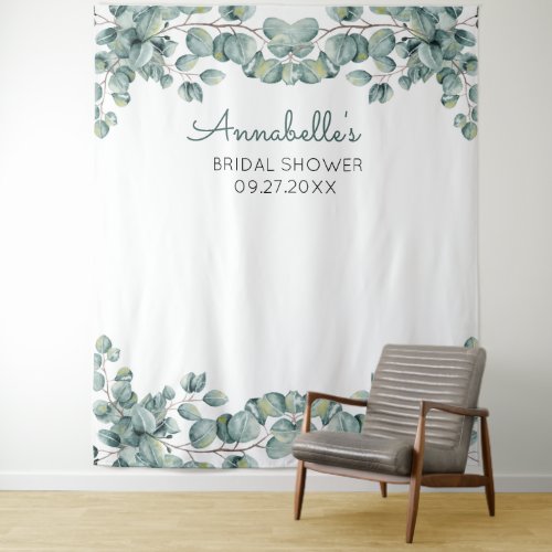 Personalized Eucalyptus Bridal Shower Photo Prop Tapestry