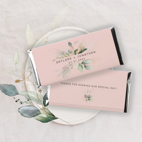 Personalized Eucalyptus Dusty Pink Wedding Hershey Bar Favors