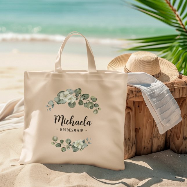  Personalized Eucalyptus Greenery Bridesmaid favor Tote Bag (Add name and text to personalize)