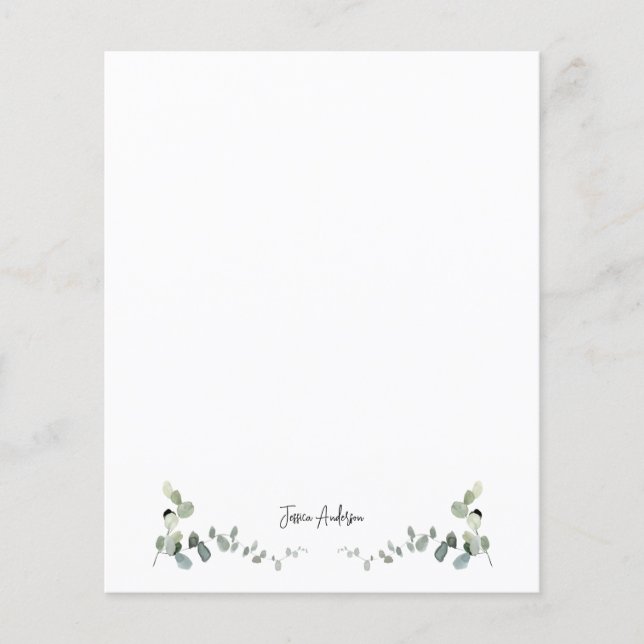 Personalized Eucalyptus Greenery Custom Stationery (Front)