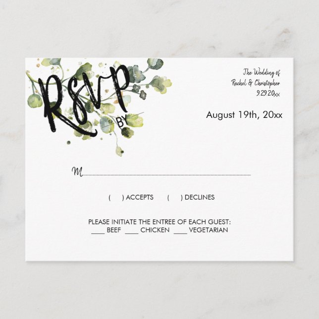 Personalized Eucalyptus Greenery Response RSVP Postcard (Front)