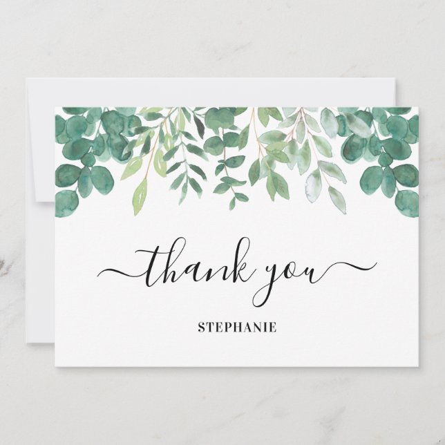 Personalized Eucalyptus Greenery Thank You Card (Front)