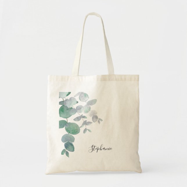 Personalized Eucalyptus Greenery Tote Bag (Front)
