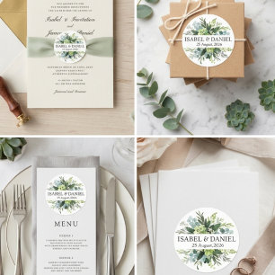 Personalized Eucalyptus Greenery Wedding Classic Round Sticker