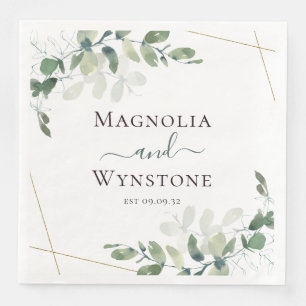 Personalized Eucalyptus Greenery Wedding Paper Dinner Napkins