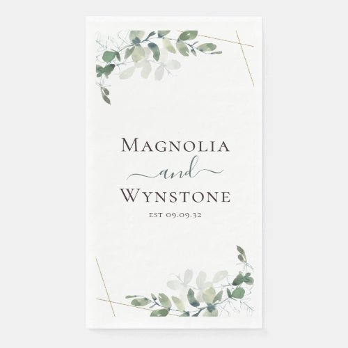 Personalized Eucalyptus Greenery Wedding Paper Guest Towels