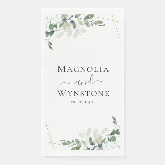 Personalized Eucalyptus Greenery Wedding Paper Guest Towels (Front)