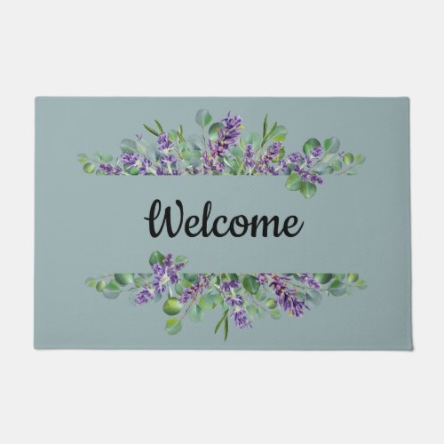 Personalized Eucalyptus Lavender Purple Greenery Doormat