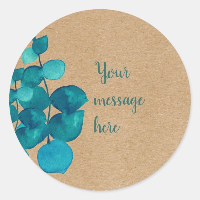 Personalized Eucalyptus Leaves Rustic Classic Round Sticker (Front)