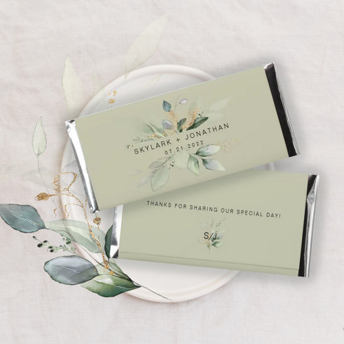 Personalized Eucalyptus Moss Green Wedding  Hershey Bar Favors