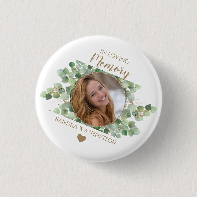 Personalized Eucalyptus Photo Memorial Button (Front)