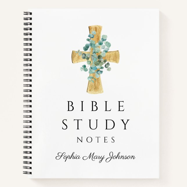 Personalized Eucalyptus Religious Cross Notebook (Front)
