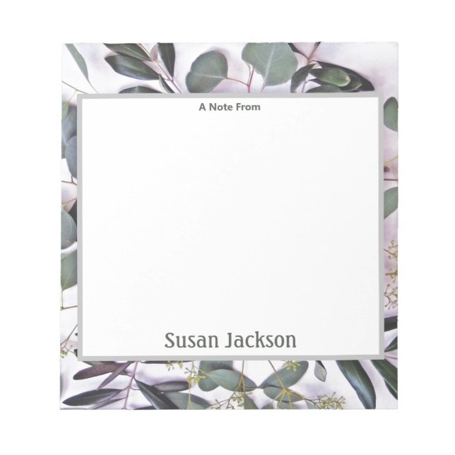 Personalized Eucalyptus Sage and Gray Notepad (Front)