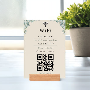 Personalized Eucalyptus Wedding WiFi Sign with QR Holder