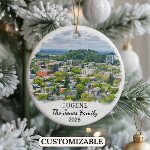 Personalized Eugene Ornament, Custom Oregon Ceramic Ornament