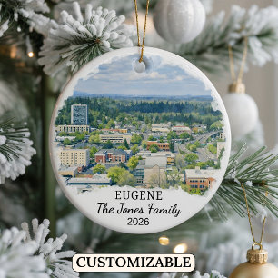 Personalized Eugene Ornament, Custom Oregon Ceramic Ornament
