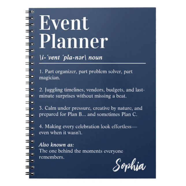 Personalized Event Planner Dictionary Definition Notebook (Front)