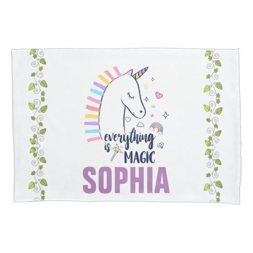 Personalized Everything Is Magic Unicorn Bedding Pillow Case