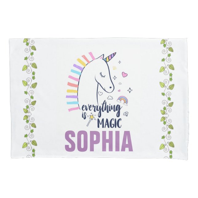 Personalized Everything Is Magic Unicorn Bedding Pillow Case (Front)