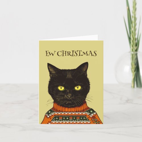 Personalized Ew Christmas Black Cat Anti Holiday Card