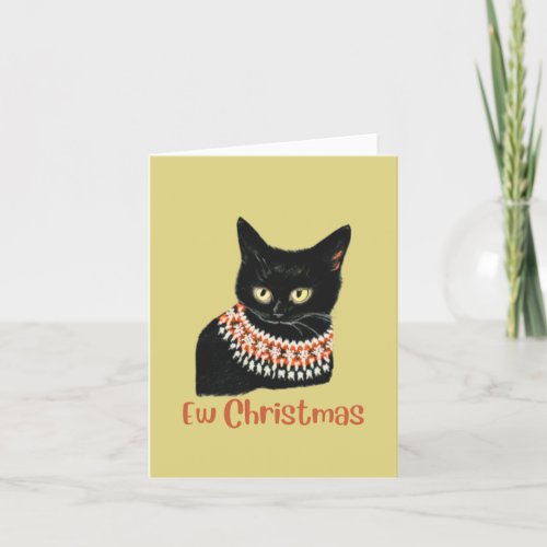 Personalized Ew Christmas Funny Black Cat anti Holiday Card