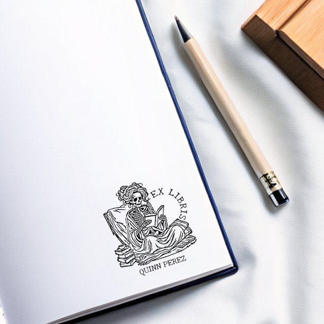 Personalized Ex Libris Lady Skull Bookplate Rubber Stamp (Creator Uploaded)