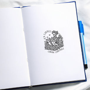 Personalized Ex Libris Skull Bookplate Rubber Stamp