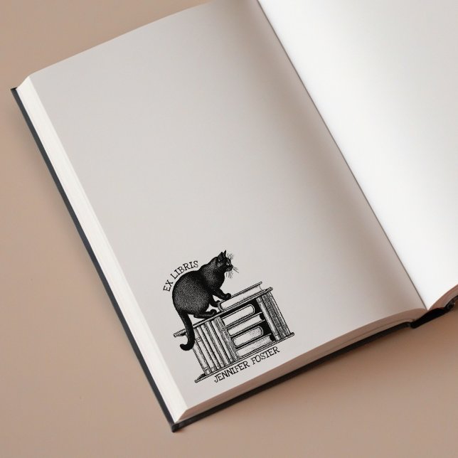 Personalized Ex Libris, Vintage Cat Book  Rubber Stamp (Creator Uploaded)