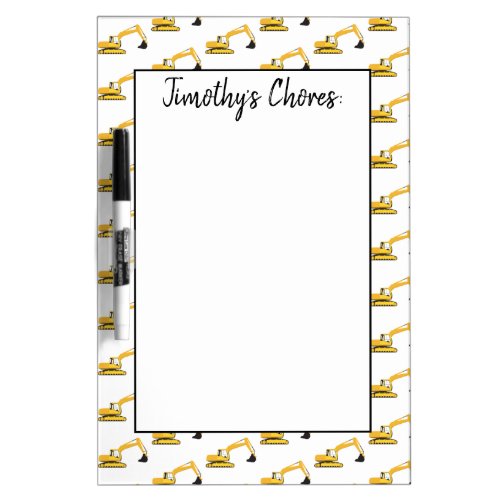 Personalized Excavator Construction Truck Kids Dry Erase Board