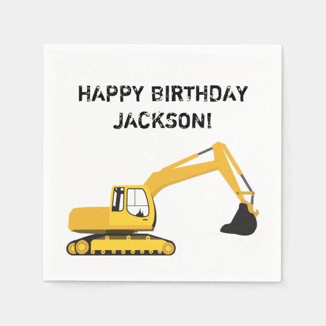 Personalized Excavator Construction Truck Napkins (Front)