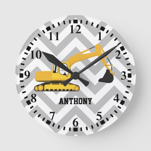 Personalized Excavator Construction Truck Pattern Round Clock (Front)